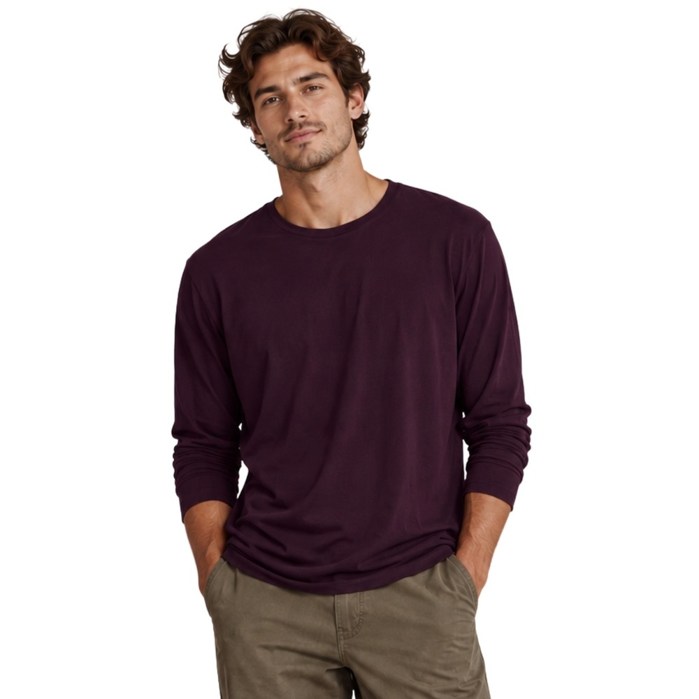 John Varvatos Star USA Luxe Long Sleeve Shrit Dark Plum Purple Crew Neck Large